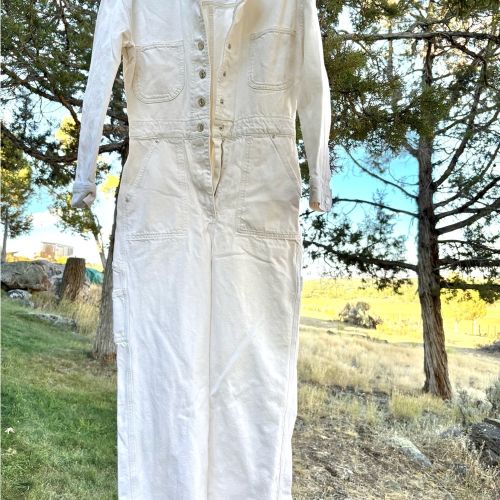 MNG Denim White Utility Overalls